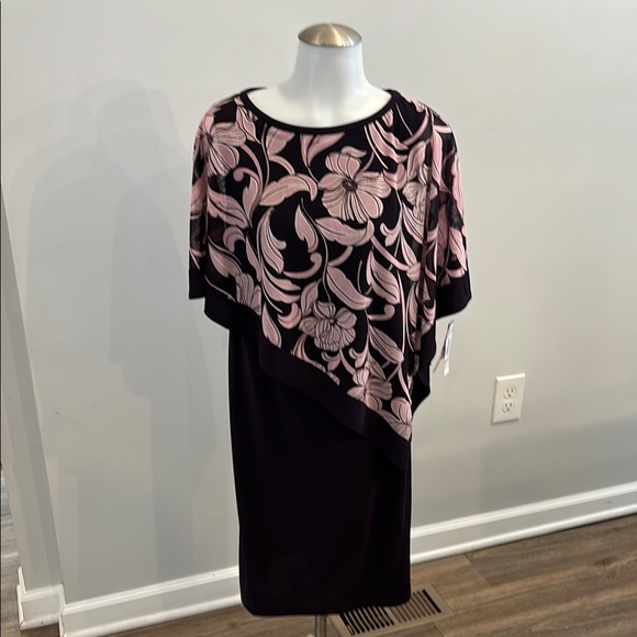 R&M Richards 6 Petite Dark Purple Eggplant Rose Pink Floral Overlay Dress - Picture 1 of 8